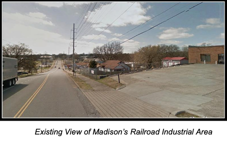 Existing view of Madison's railroad industrial area.