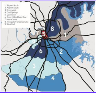 A map of the market zones around nashville